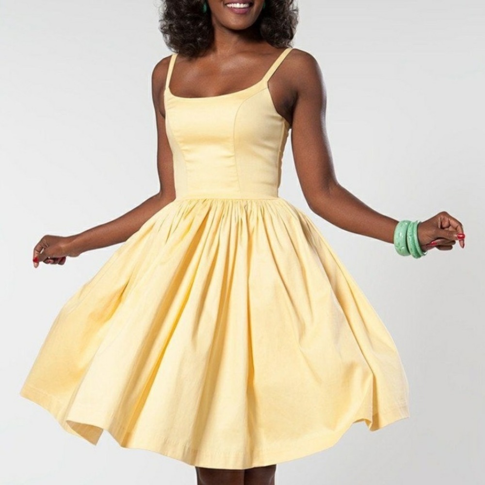 Pinup Girl Clothing Yellow Jenny Swing Dress